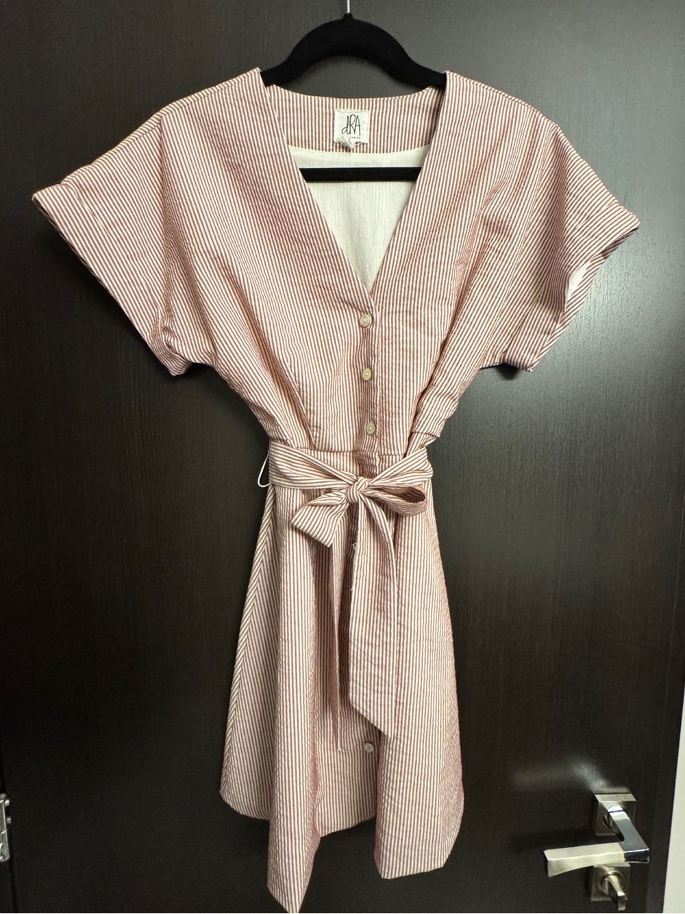Anthropologie dRA Los Angeles Dusty Rose Striped Tie Waist Mini Dress
